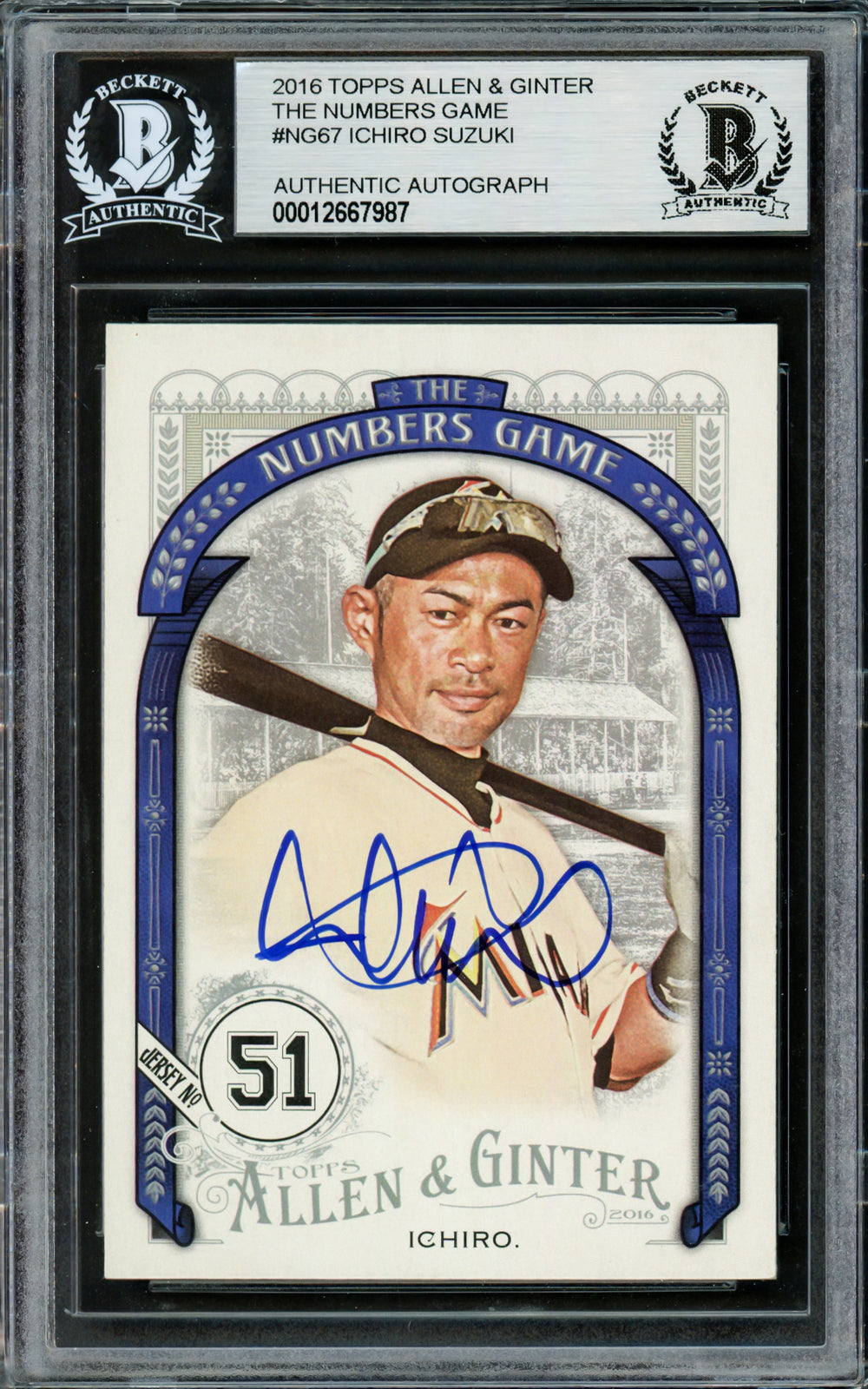 Ichiro Suzuki Auto 2016 Topps Allen Ginter The Numbers Game Card NG-67 BAS