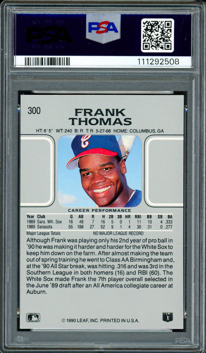Frank Thomas Signed 1990 Leaf RC 300 Chicago White Sox PSA 8 Auto GM 10 PSA/DNA