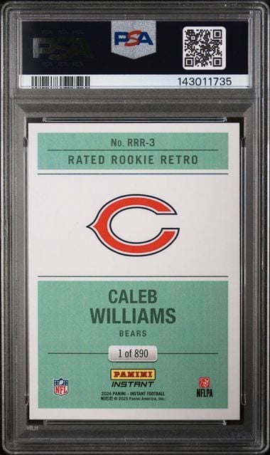 Graded 2024 Panini Instant NFL Caleb Williams RRR3 Rated Rookie Retro RC PSA 10