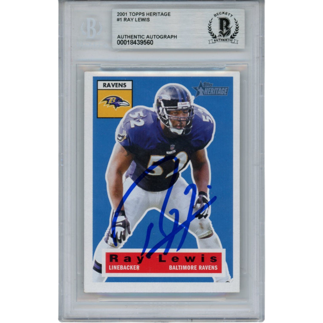 Ray Lewis Autographed 2001 Topps Heritage #1 Trading Card Slab Beckett 53513