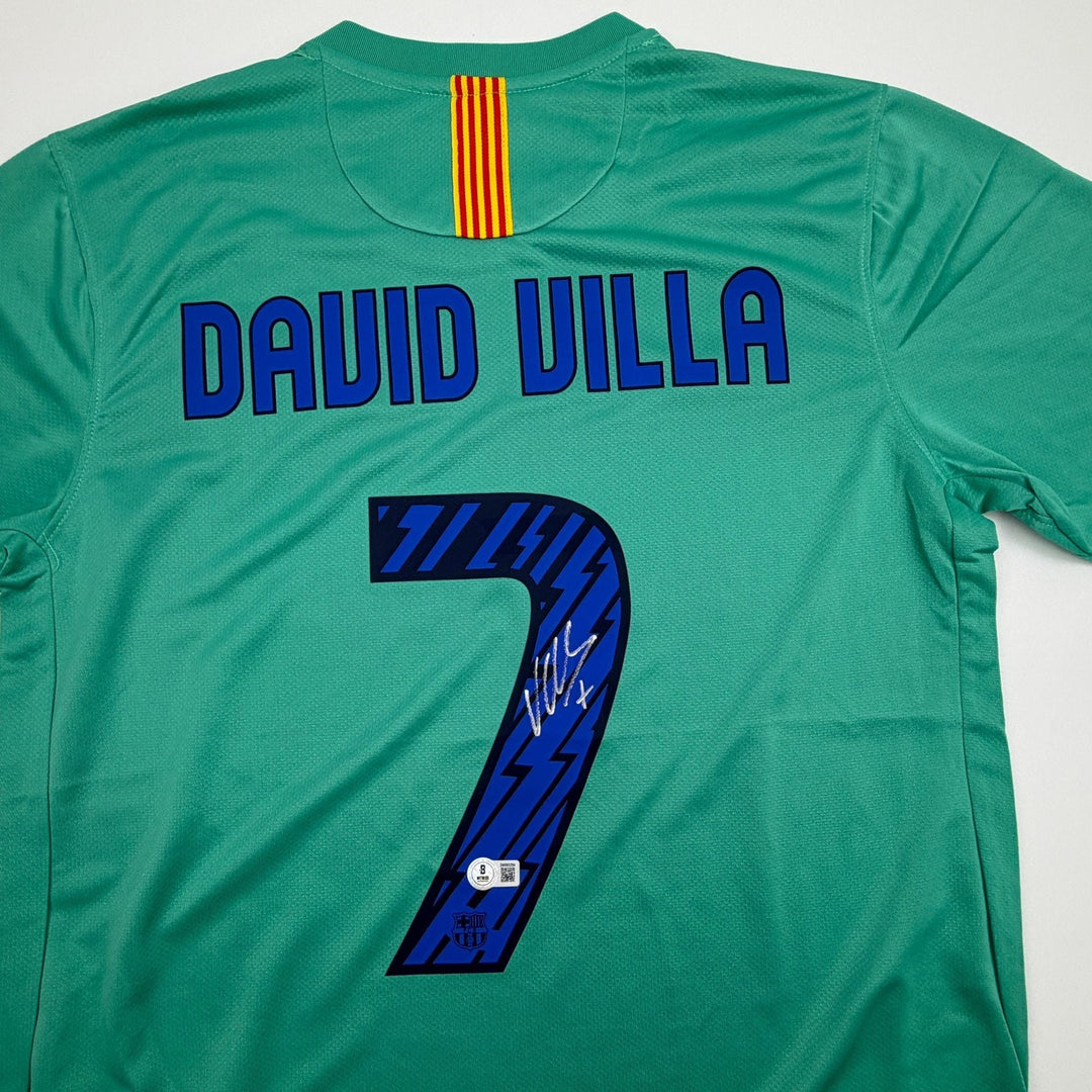 Autographed/Signed David Villa FC Barcelona Teal Jersey Beckett BAS COA