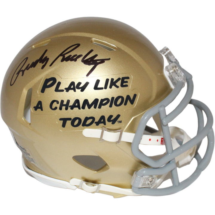 Rudy Ruettiger Autographed Notre Dame Spd Mini Helmet PLAC BAS 42224