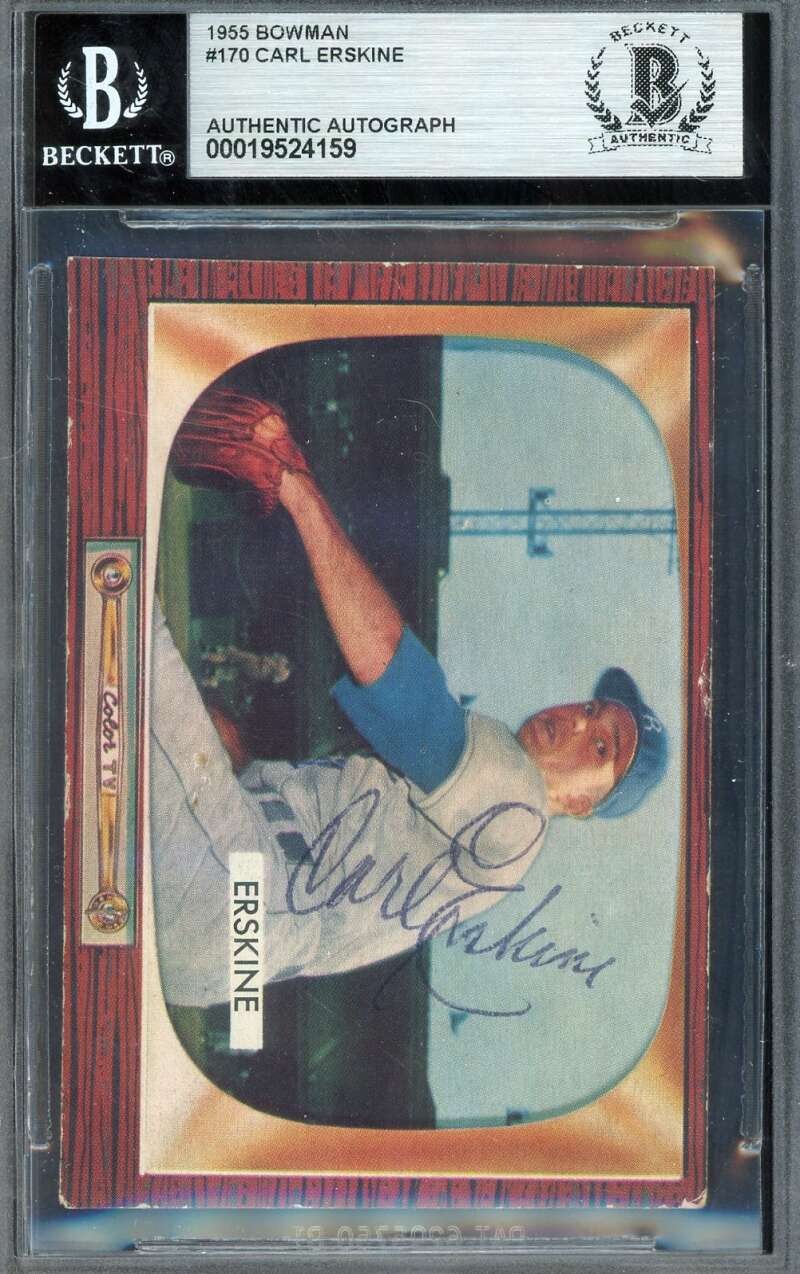 Carl Erskine Beckett BAS Vintage Signed 1955 Bowman Autographed Dodgers