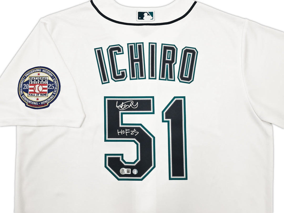 Mariners Ichiro Suzuki Auto Signed White Nike Jersey Size L "HOF 25" Beckett Wit