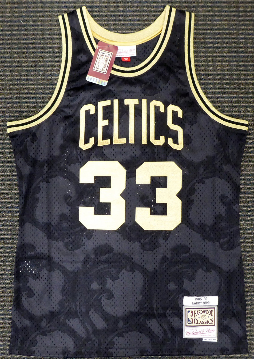 Celtics Larry Bird Auto Black Mitchell Ness Gold Toile Swingman Jersey M Beckett