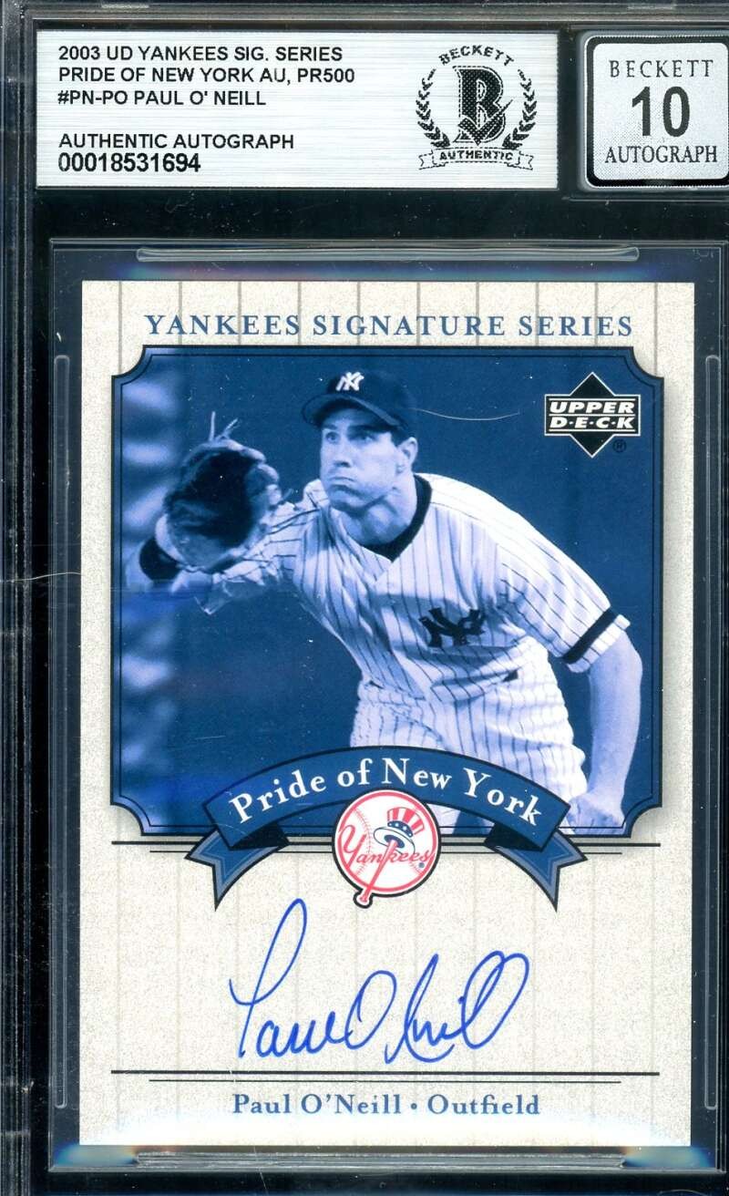 Paul O'Neill Gem Mint 10 Beckett BAS Signed 2003 Upper Deck Pride of NY Autograp