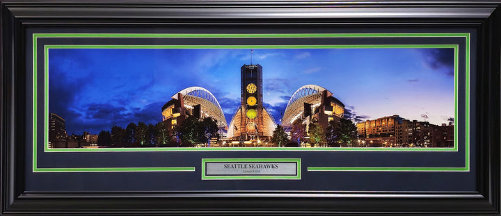 Unsigned Framed 12x36 Panoramic Photo Seattle Seahawks Seattle Night Shot