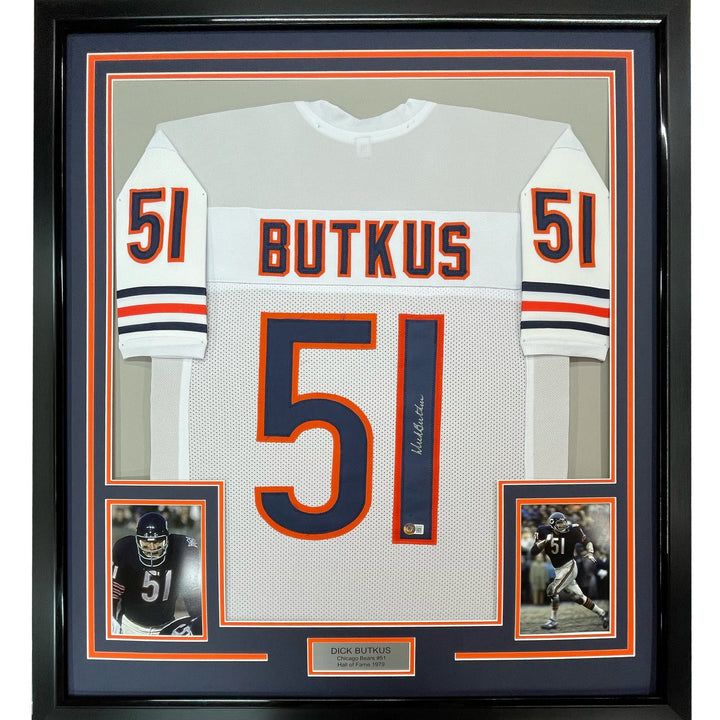 FRAMED Signed DICK BUTKUS 35x39 Chicago White Jersey JSA COA Auto