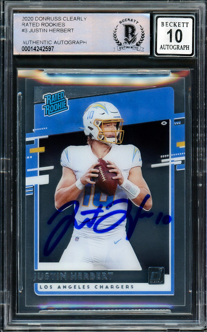 Justin Herbert Auto 2020 Donruss Clearly Rated RC RR-JH Chargers Auto 10 Beckett