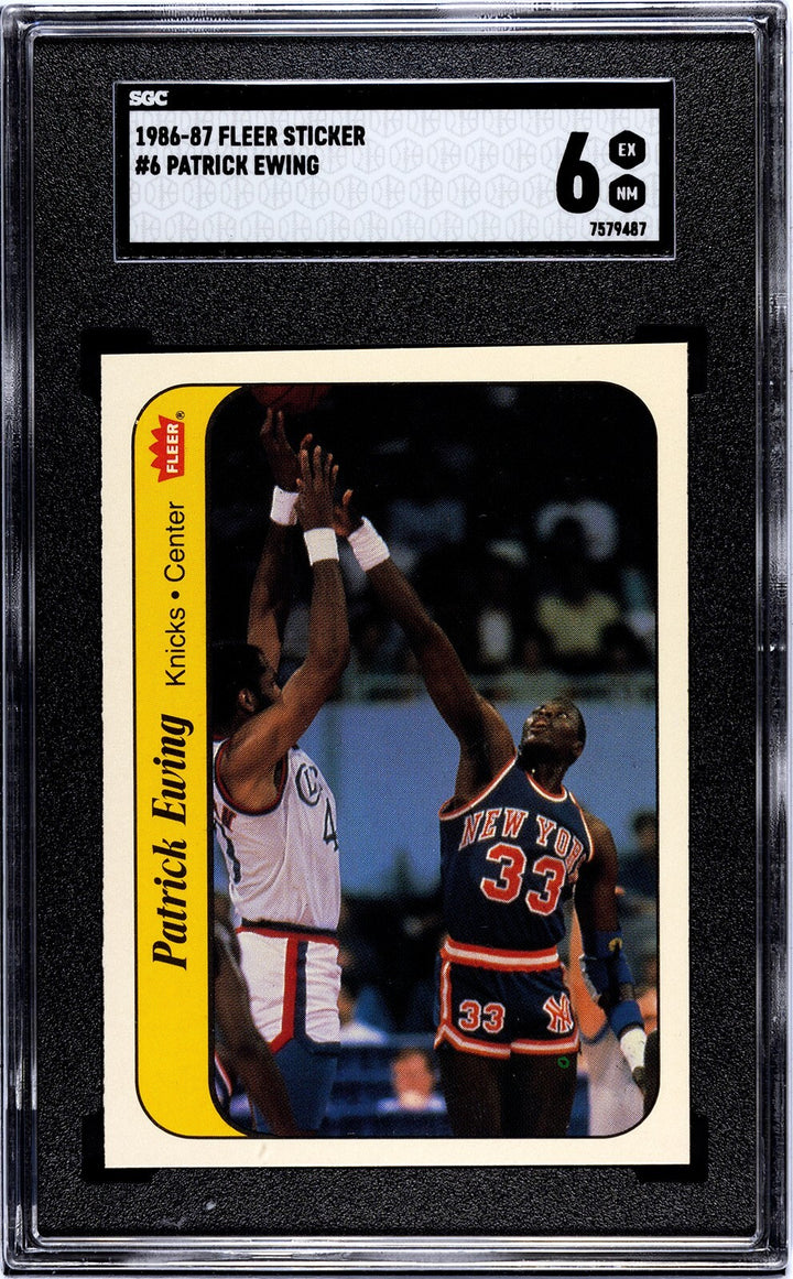 Patrick Ewing 1986-87 Fleer Rookie Sticker/Card (RC) #6- SGC Graded 6 EX-NM