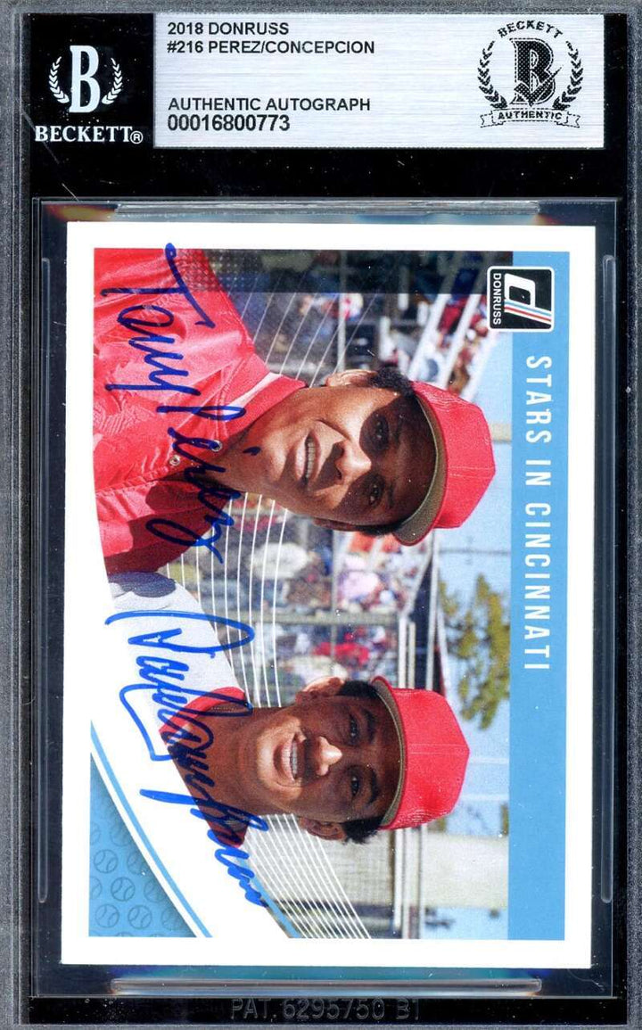 Tony Perez Dave Concepcion Beckett BAS Signed 2018 Donruss Stars In Cincinnati A