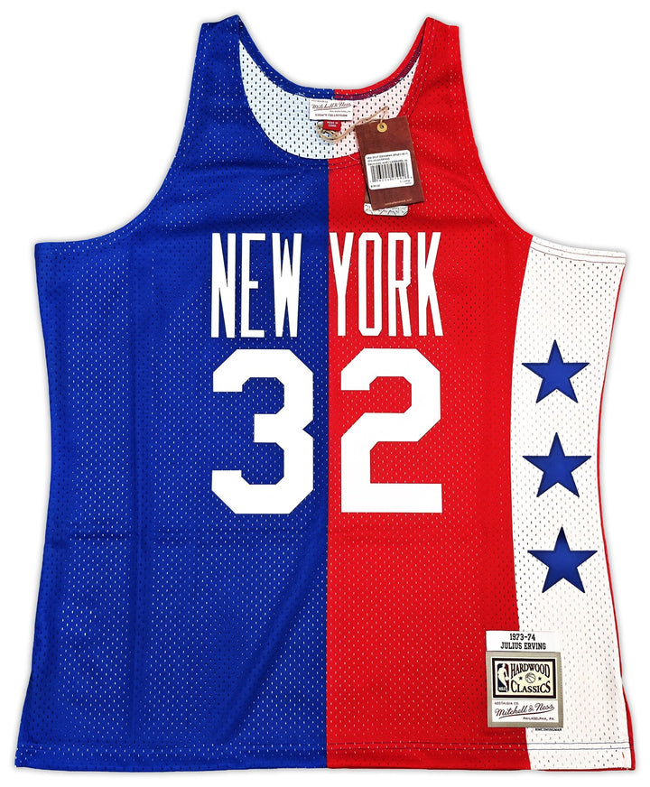 Nets Julius "Dr. J" Erving Auto Red & Blue M&N 1973 HWC Swingman Jersey Size XL