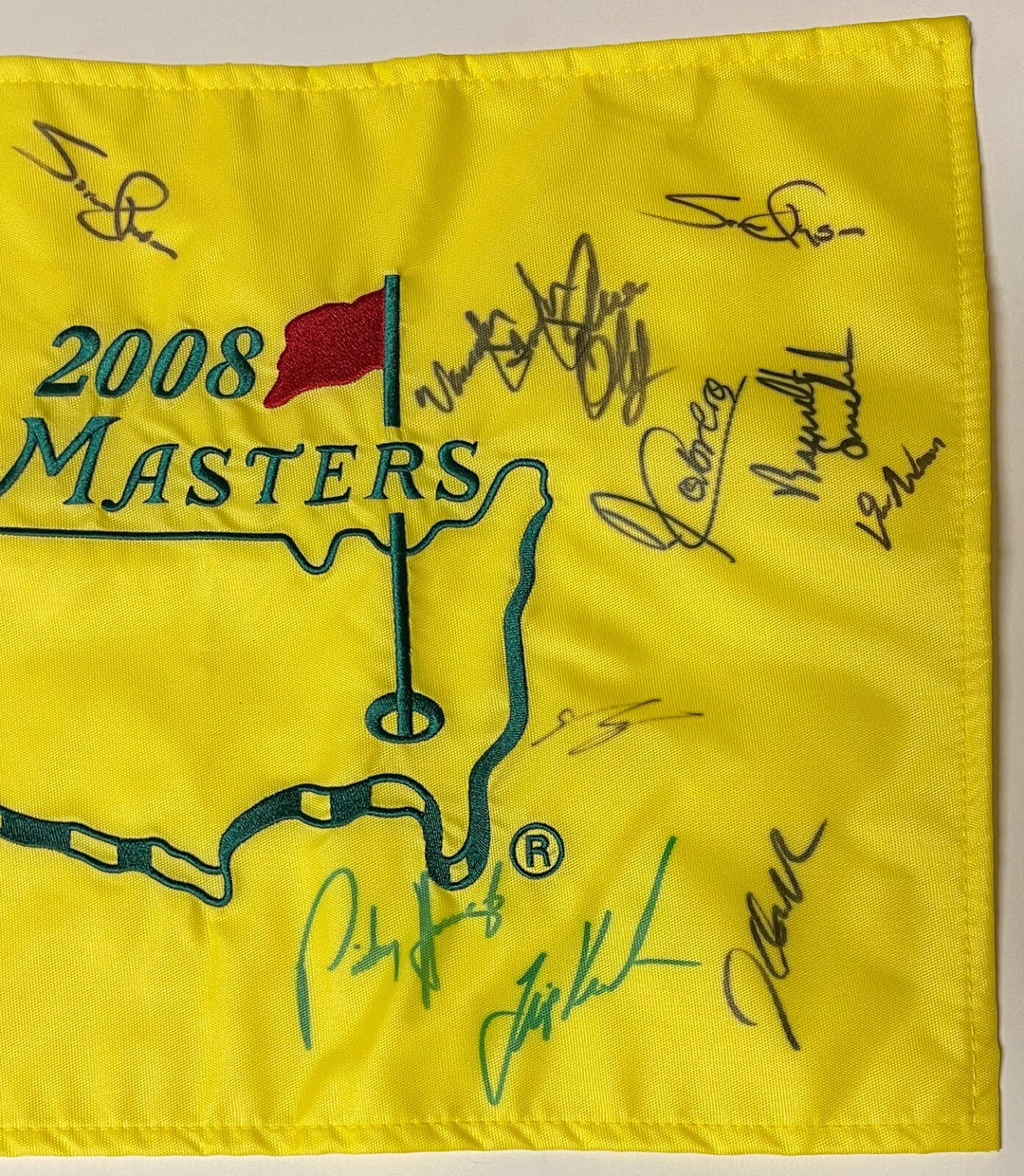 2008 Masters PGA Pin Flag 15 Sigs: Steve Stricker/Cink/Kayayama/Hansen -Beckett