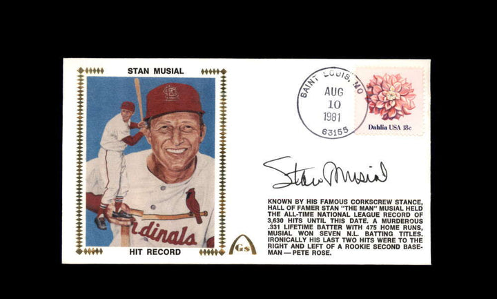 Stan Musial PSA DNA Autograph 1981 First Day Cover Cache FDC Signed