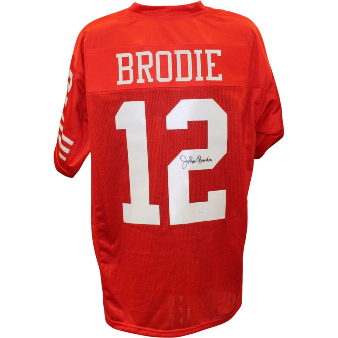 John Brodie Autographed/Signed Pro Style Size XL Red Jersey JSA 57028