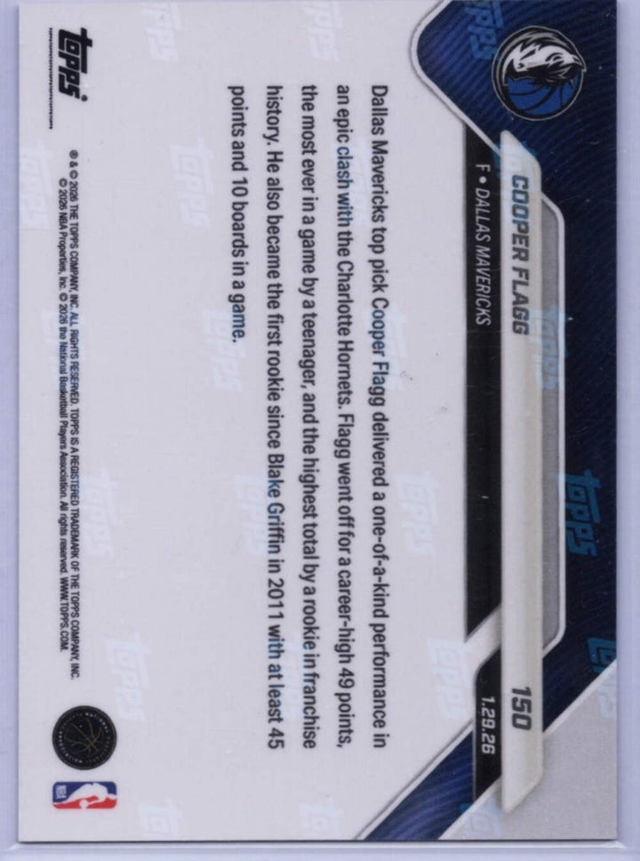 2025 Topps Now Cooper Flagg #150 Gold Foil /50 Rookie RC Basketball Card