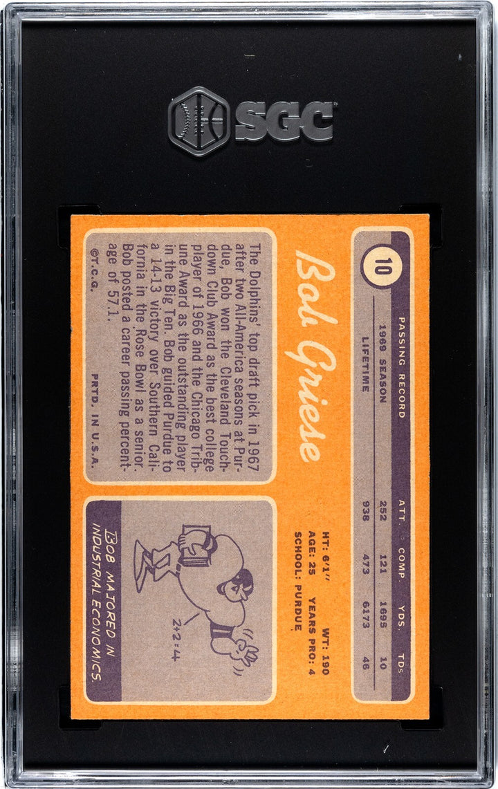 Bob Griese 1970 Topps Card #10- SGC Graded 6 EX-NM (Miami Dolphins)