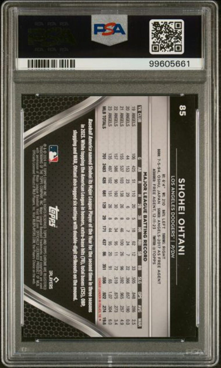 Graded 2024 Topps Chrome Black Shohei Ohtani #85 /99 Green Refractor Card PSA 10