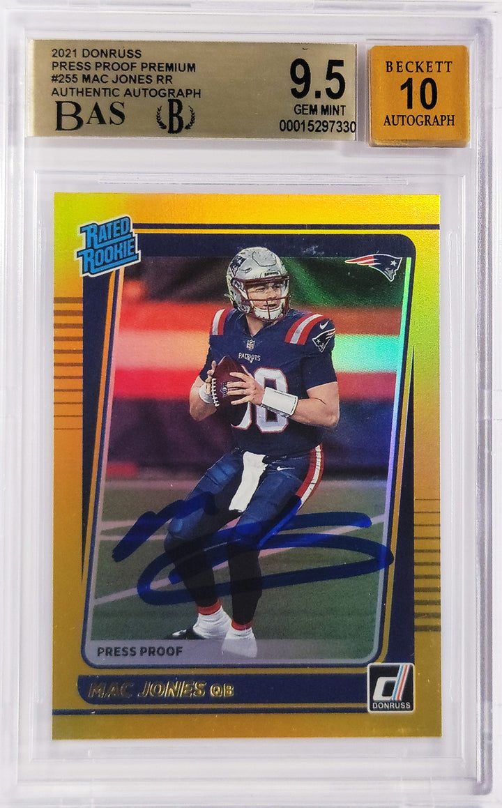 Mac Jones Signed 2021 Donruss Gold Press Proof Premium RC 255 BGS 9.5 Sig 10 BAS