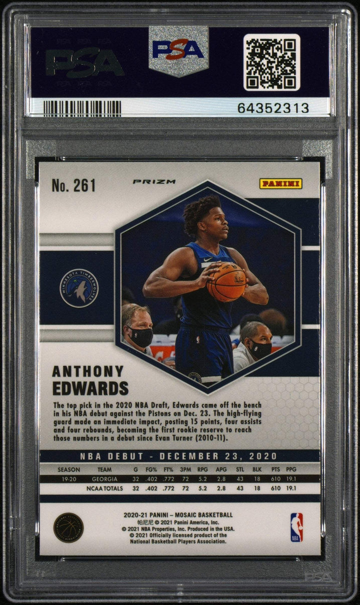 Graded 2020 Mosaic Anthony Edwards #261 Green Mosaic RC Basketball Card PSA 10