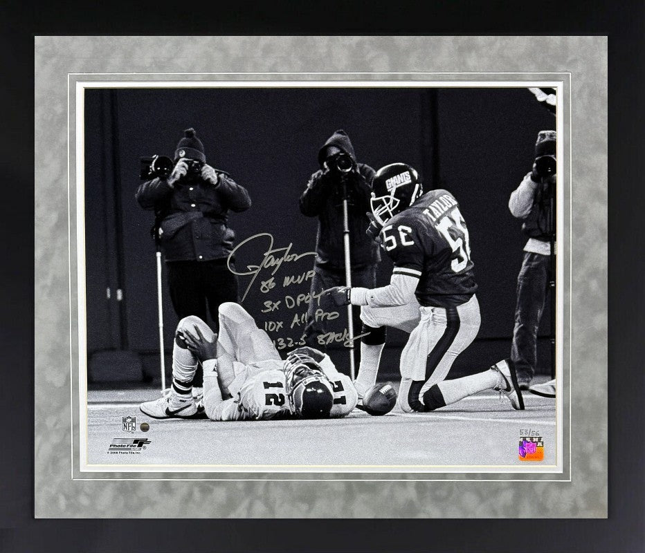 Lawrence Taylor signed New York Giants 4 Stat 16x20 Photo /56- Framed - Steiner