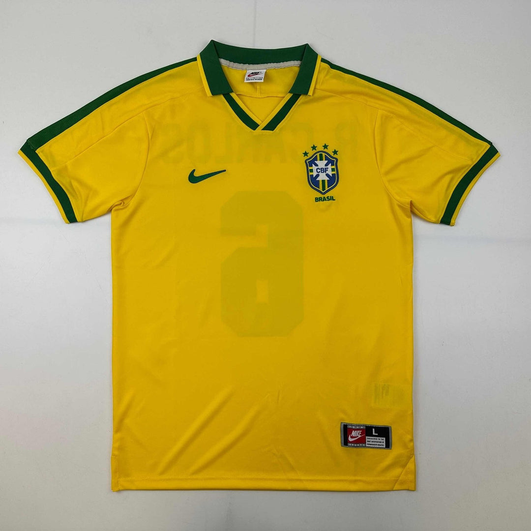 Autographed/Signed Roberto Carlos Brazil Yellow Retro Jersey Beckett COA
