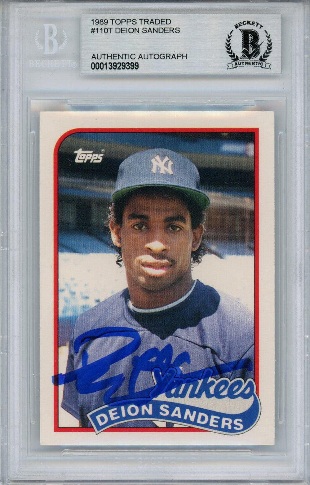 Deion Sanders Signed 1989 Topps Traded #110T Rookie Card Beckett Slab 14679