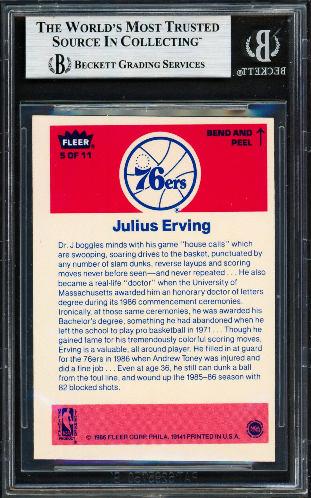 Julius Dr. J Erving Signed 1986-87 Fleer Sticker Card 5 76ers Beckett