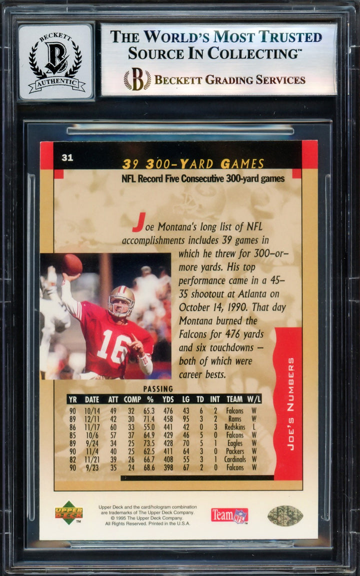 Joe Montana Signed 1995 Upper Deck Card 31 49ers Auto GM 10 Beckett #17604254