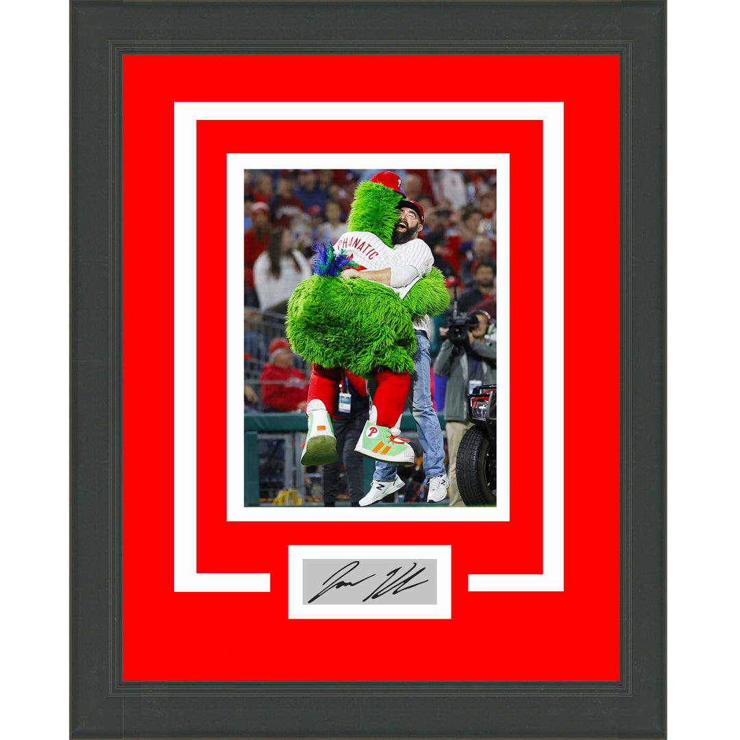 Framed Jason Kelce Philly Phanatic Facsimile Engraved Auto Phillies 14x17 Photo