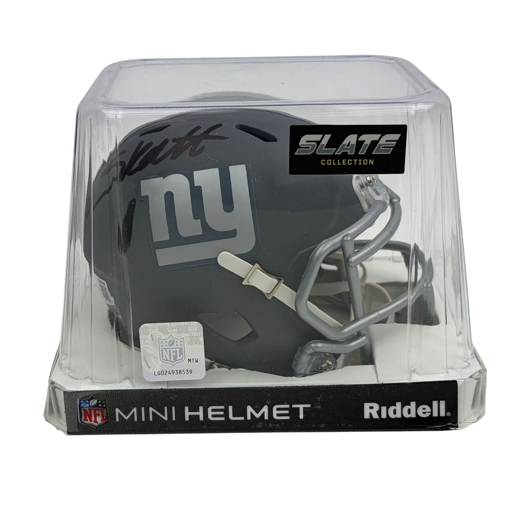 Autographed/Signed Cam Skattebo NY Giants Slate Mini Helmet Beckett BAS COA