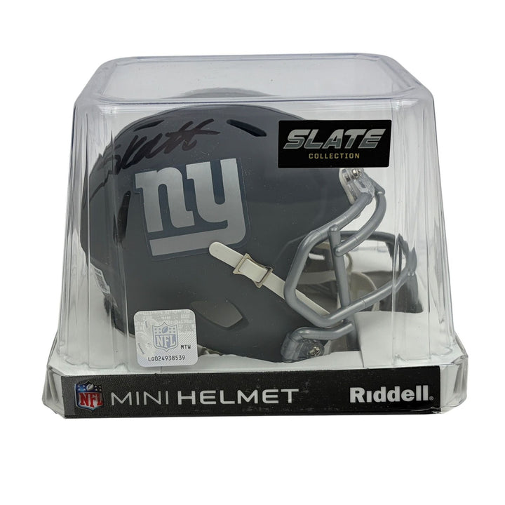 Autographed/Signed Cam Skattebo NY Giants Slate Mini Helmet Beckett BAS COA