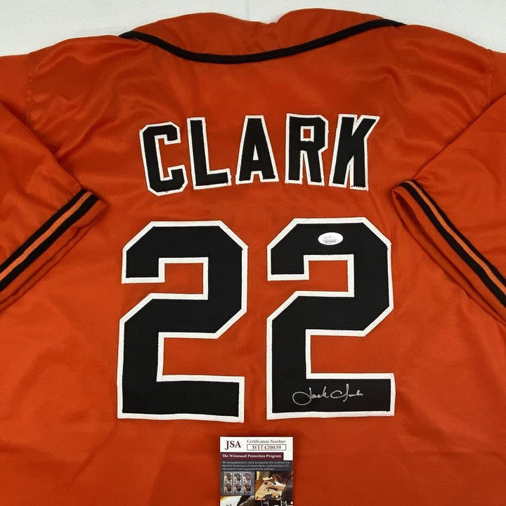 Autographed/Signed JACK CLARK San Francisco Orange Jersey JSA COA Auto