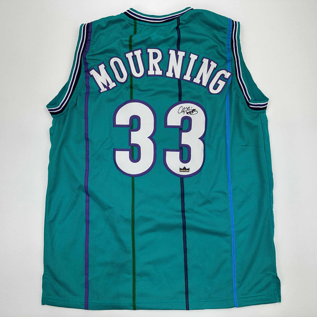 Facsimile Autographed Alonzo Mourning Charlotte Teal Reprint Jersey Size Mens XL