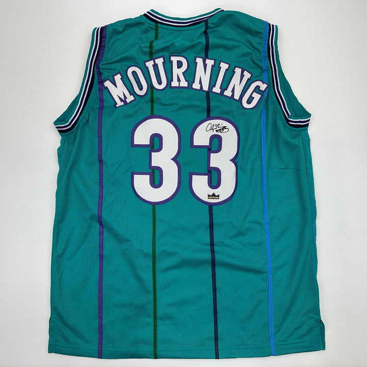 Facsimile Autographed Alonzo Mourning Charlotte Teal Reprint Jersey Size Mens XL