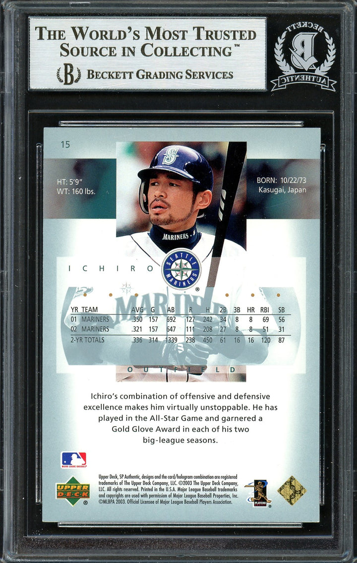 Ichiro Suzuki Signed 2003 SP Authentic Card #15 Seattle Mariners Beckett BAS