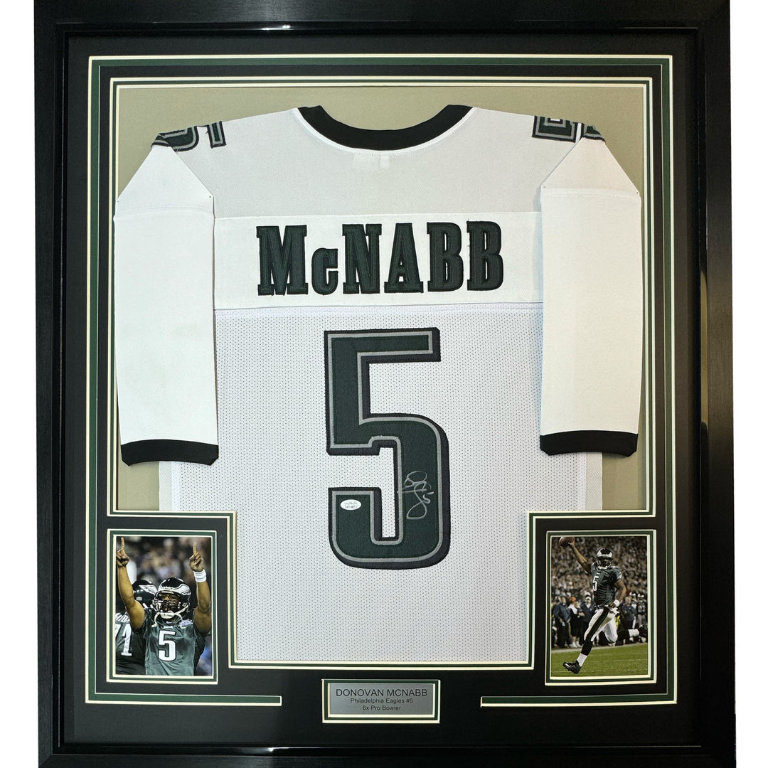 Framed Autographed/Signed Donovan McNabb 33x42 Philadelphia White Jersey JSA COA