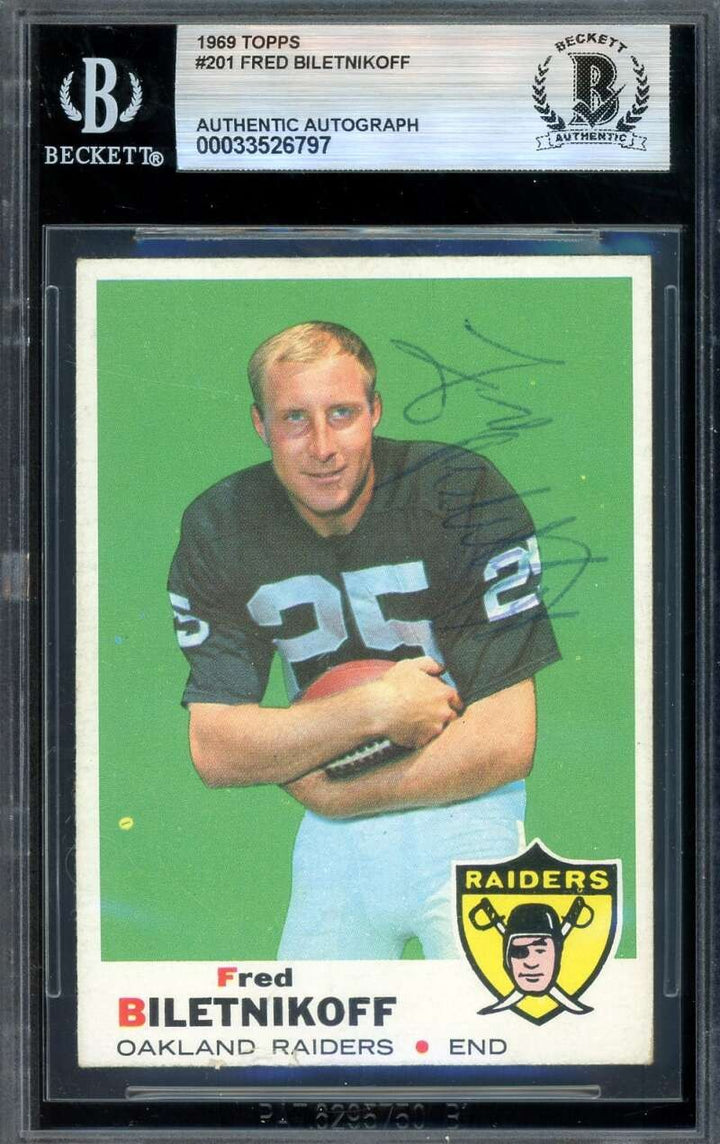 Fred Biletnikoff Beckett BAS Vintage Signed 1969 Topps Autograph Raiders