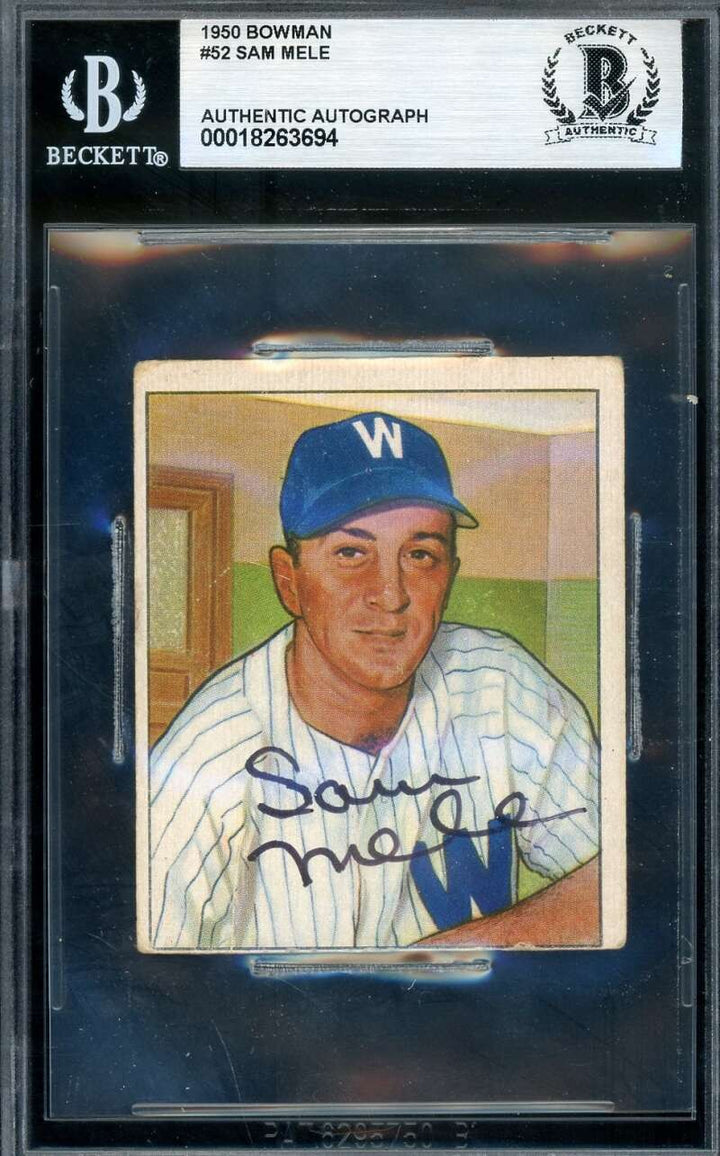 Sam Mele Beckett BAS Signed 1950 Bowman Autograph