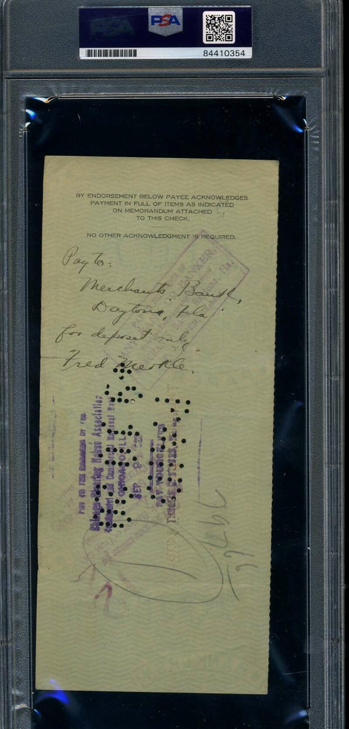 Fred Merkle PSA DNA Cert Slab Signed 1920 Chicago Cubs Payroll Check Autograph