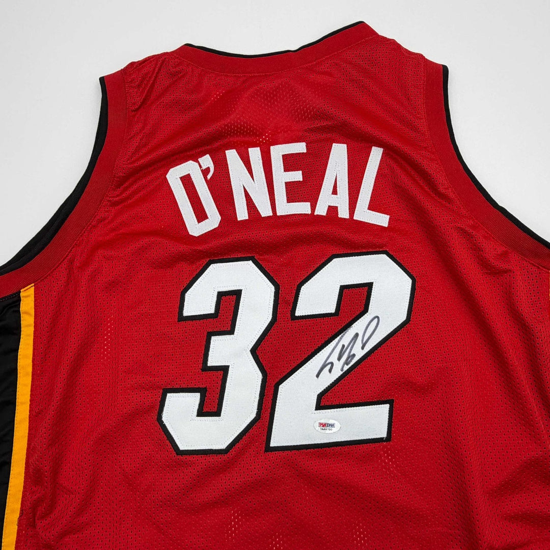 Autographed/Signed SHAQUILLE SHAQ O'NEAL Miami Red Jersey JSA COA