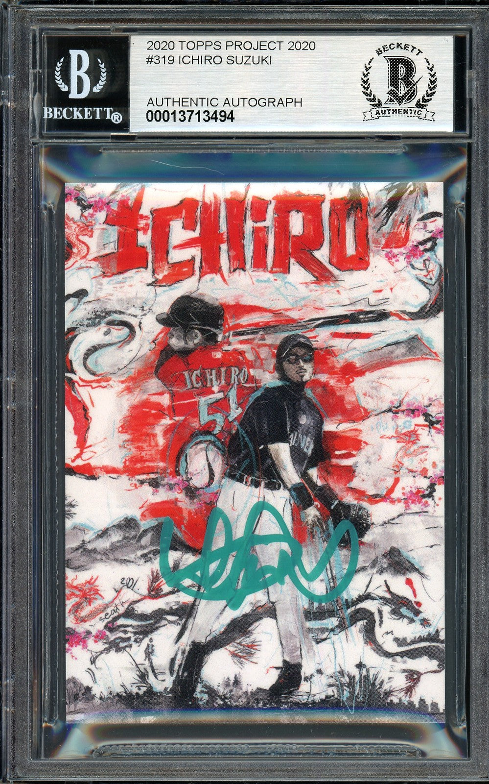 Ichiro Suzuki Auto Topps Project 2020 Andrew Thiele Card 319 Sig 10 /10 BAS