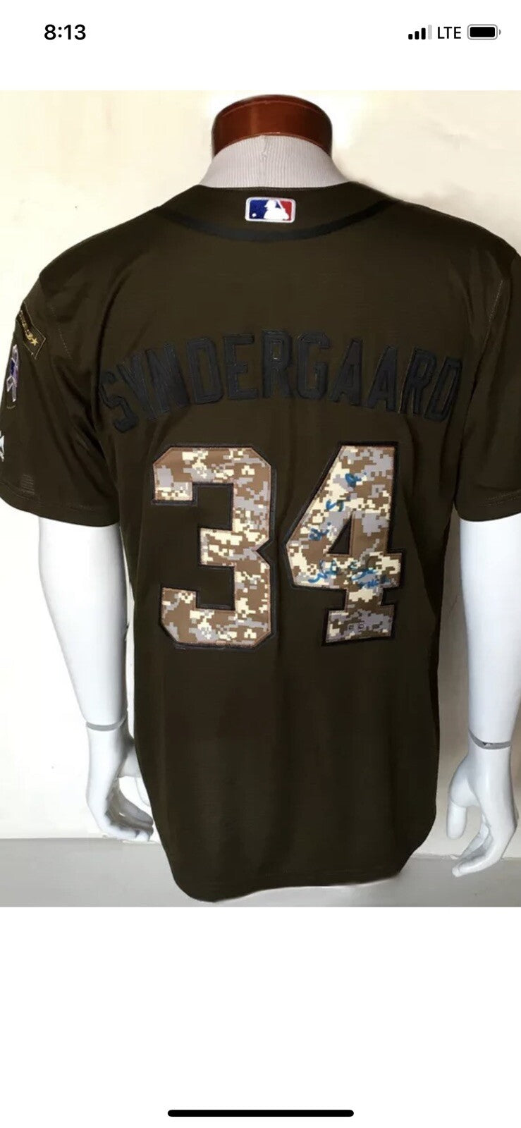 Noah Syndergaard signed Mets salute service Camo jersey THOR USA Auto MLB holo