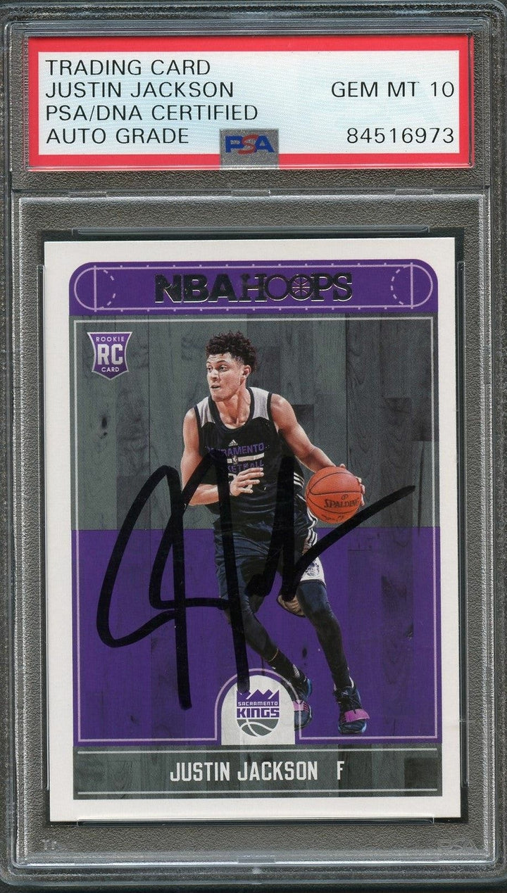2017-18 NBA Hoops #265 JUSTIN JACKSON Signed Card AUTO 10 PSA Slabbed RC Kings