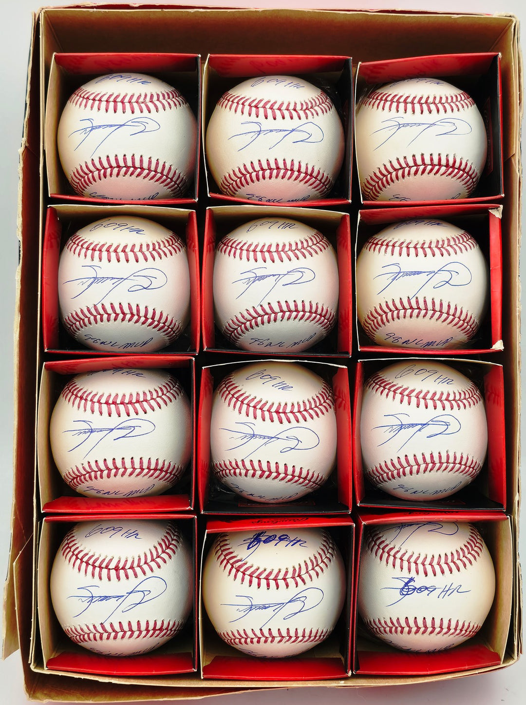 Sammy Sosa Signed 12 Baseball Lot Cubs "609 HR & 98 NL MVP" BAS Witness Damaged