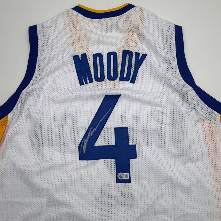 Autographed/Signed Moses Moody Golden State White Jersey Beckett BAS COA