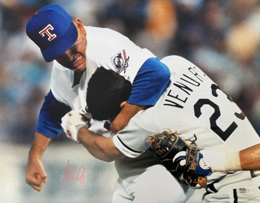 Nolan Ryan Autographed/Signed Texas Rangers 16x20 Photo Fight Ventura PSA 58211