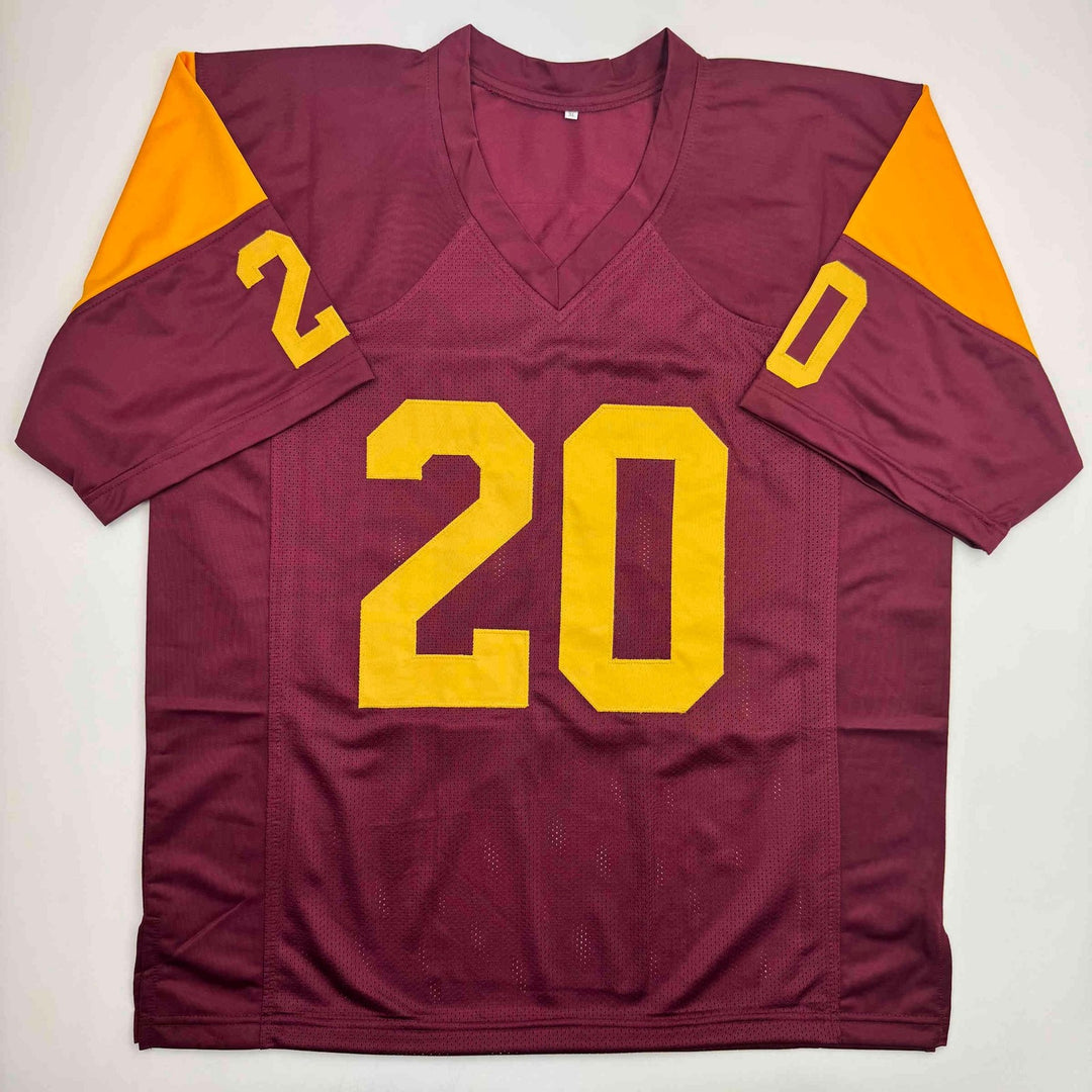 Autographed/Signed Mike Garrett HT 65 USC Red College Football Jersey JSA COA