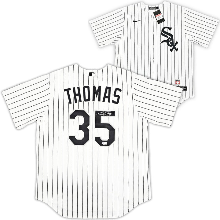 White Sox Frank Thomas Signed White Pinstripes Nike Jersey Size L Beckett Wit
