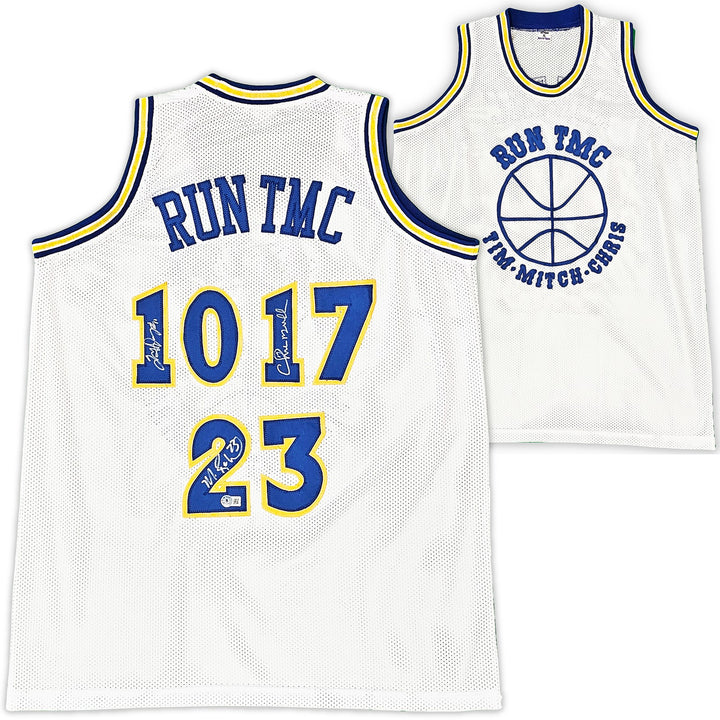 Warriors Chris Mullin, Tim Hardaway Mitch Richmond Auto White Jersey Run TMC BAS